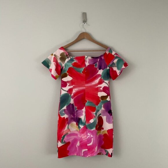 Trina Turk Watercolor Floral Off The Shoulder Sheath Dress Size 6 - Picture 2 of 6